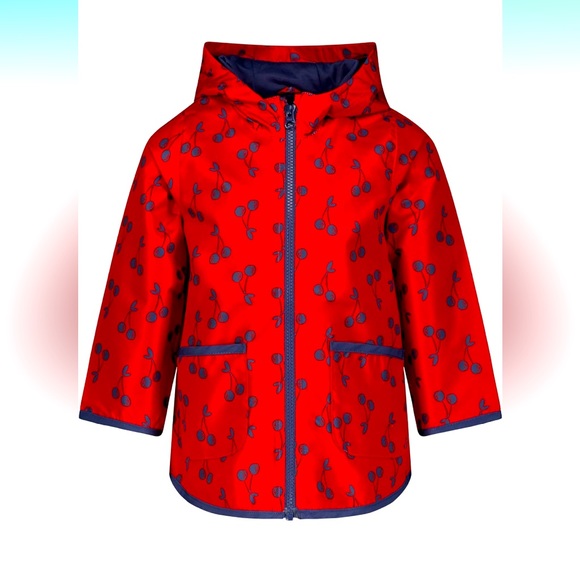 Simple Joys by Carter's Girls' Navy Red Cherry Raincoat Size 6/9 Month EUC Lined - Picture 2 of 9